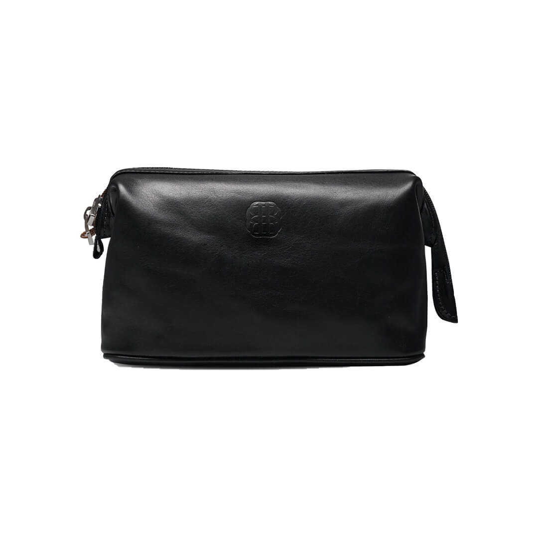 Benjamin Barber Leather Toilet Bag Black 25x13x15 cm