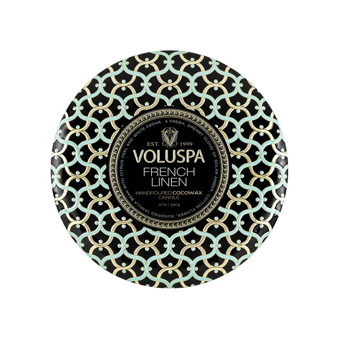 Voluspa Maison Noir 3 Wick Tin Candle French Linen 340g