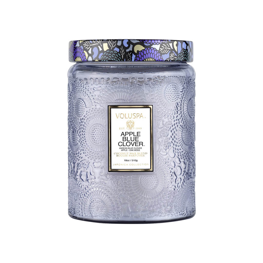 Voluspa Japonica Collection Large Glass Jar Candle Apple Blue Clover 455g