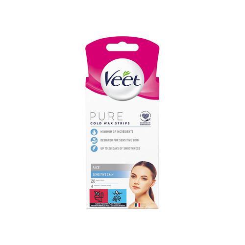 Veet Pure Cold Wax Strips Face Sensitive Skin 20 pcs