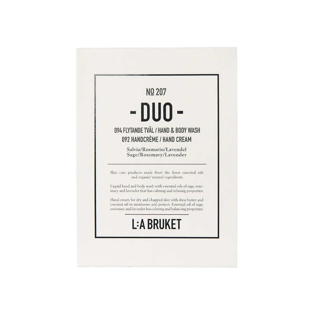 LA Bruket 207 Duo Kit Flytande Tvål Handkräm Salvia Rosmarin Lavendel 190 ml