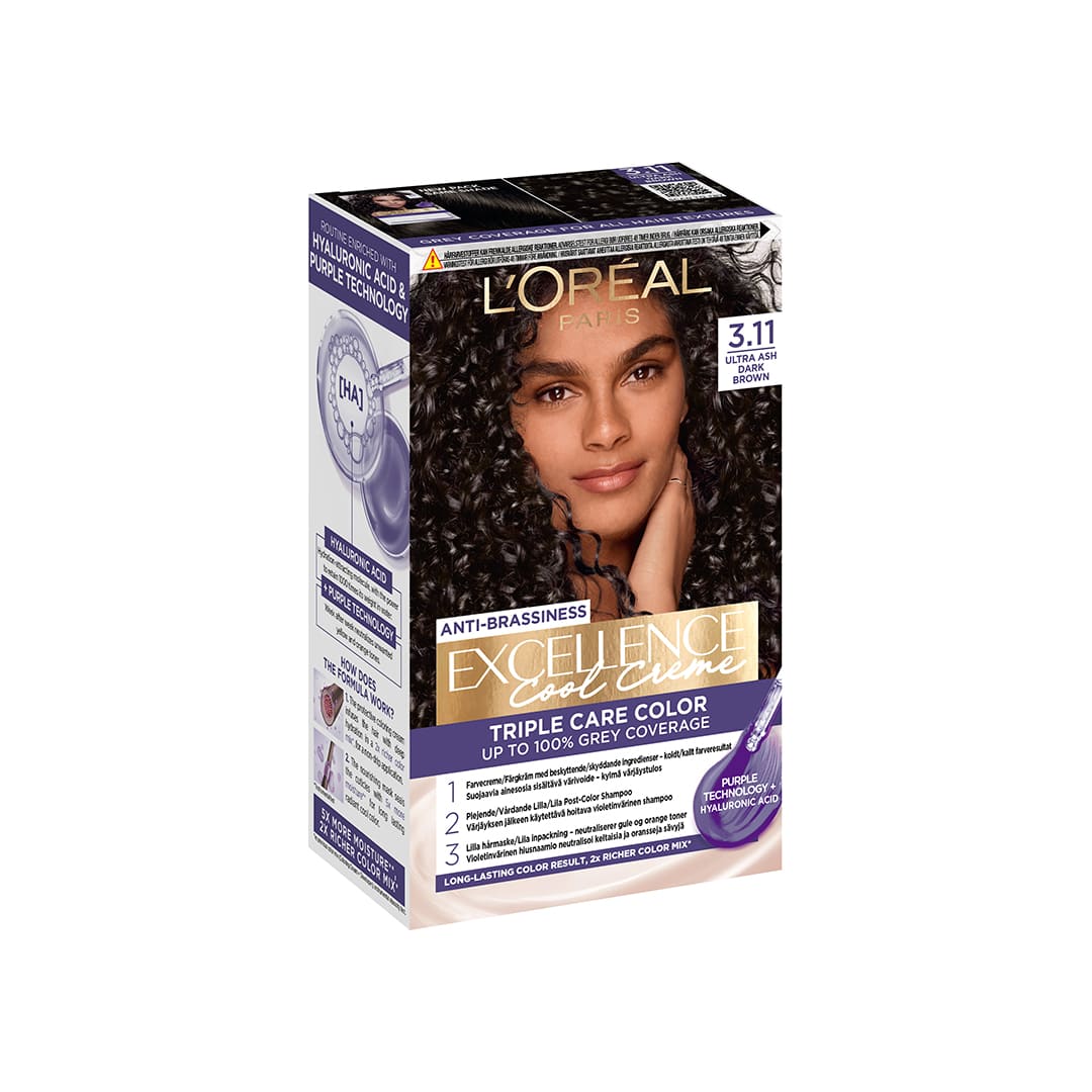 Loreal Paris Excellence Cool Creme Permanent Hair Color 3.11 Ultra Ash Dark Brow