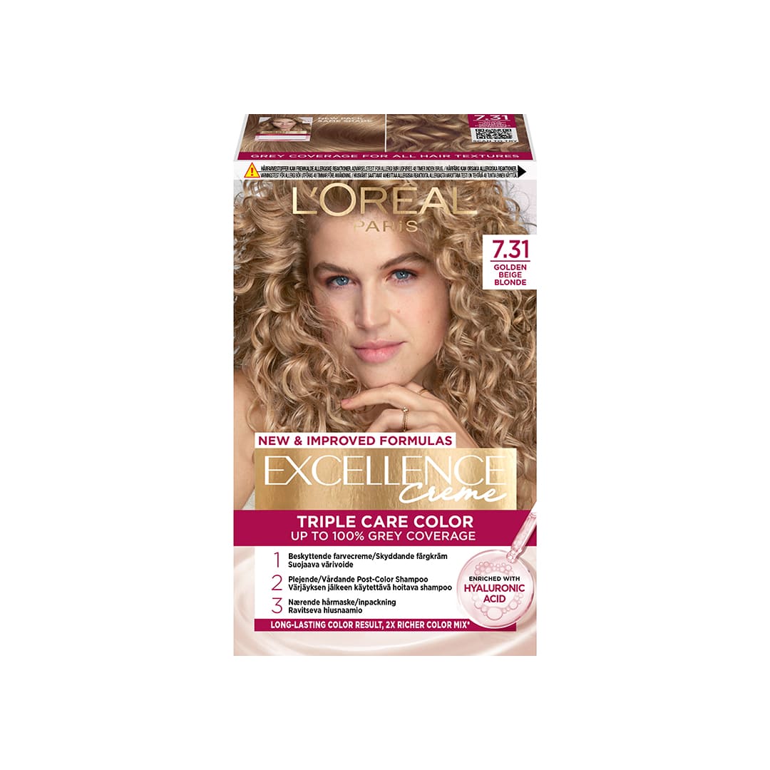 Loreal Paris Excellence Creme Permanent Hair Color 7.31 Guldblond Ask