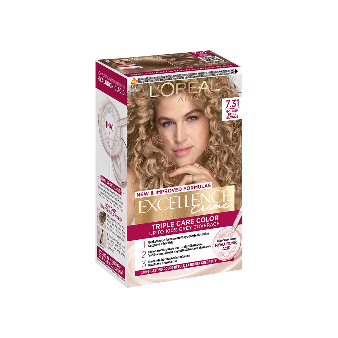 Loreal Paris Excellence Creme Permanent Hair Color 7.31 Guldblond Ask