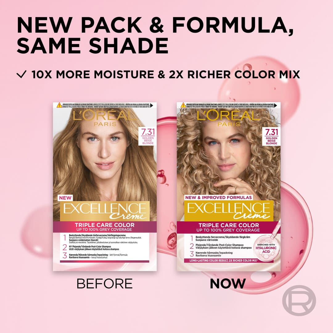 Loreal Paris Excellence Creme Permanent Hair Color 7.31 Guldblond Ask