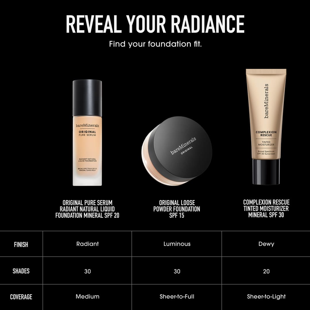 bareMinerals Original Pure Serum Liquid Foundation Mineral Medium Warm 3.5 Spf20