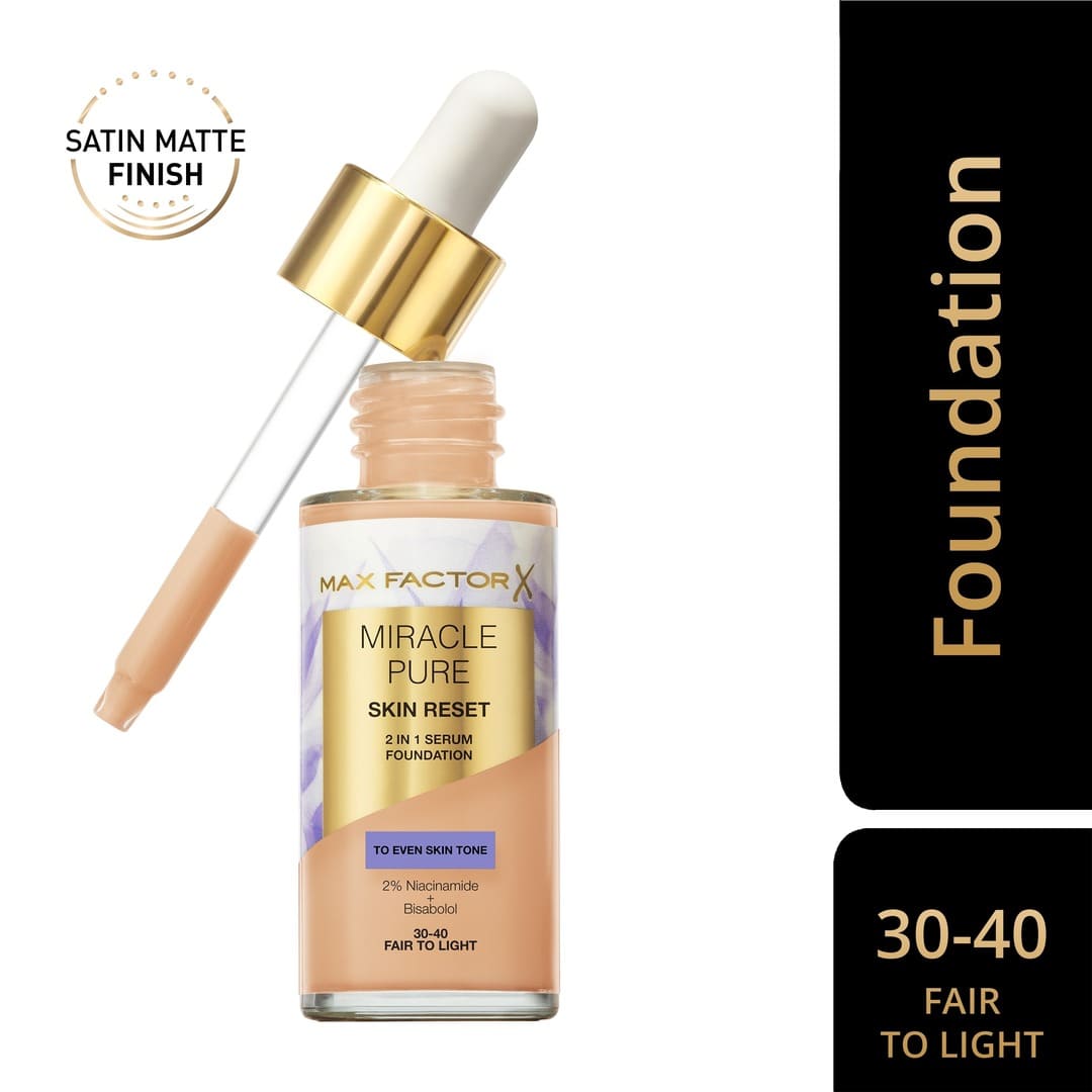 Max Factor Miracle Pure 2 In 1 Skin Reset Serum Foundation 30-40 Fair To Light 3