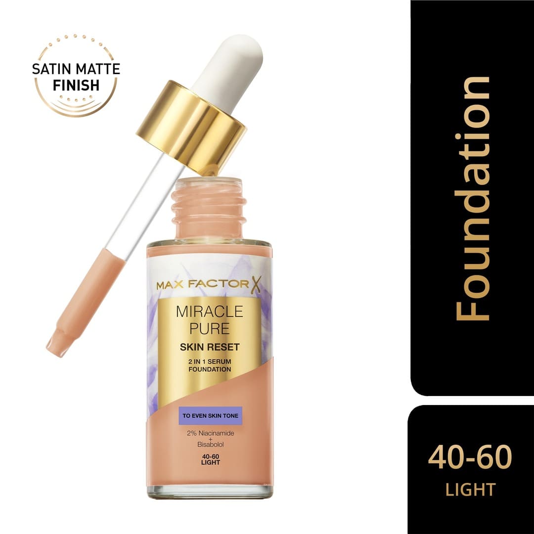 Max Factor Miracle Pure Skin Reset 2 In 1 Serum Foundation 40-60 Light 30 ml