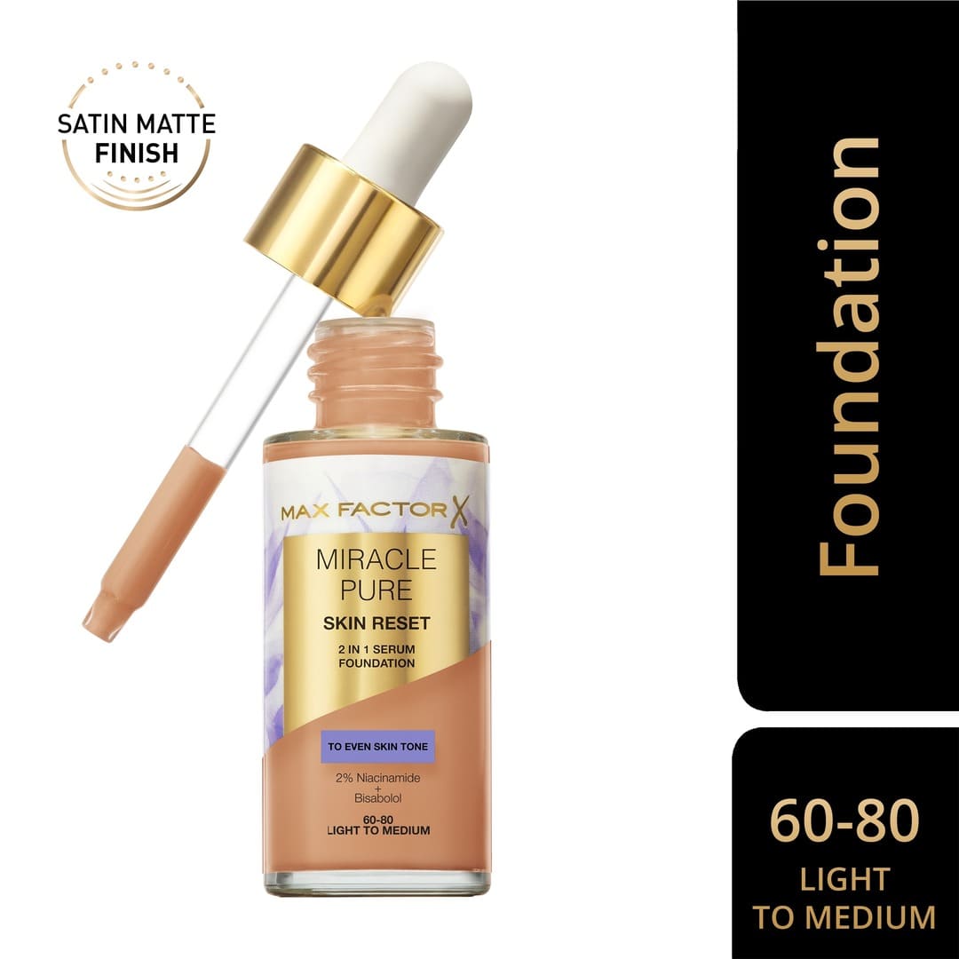 Max Factor Miracle Pure Skin Reset 2 In 1 Serum Foundation 60-80 Light To Medium