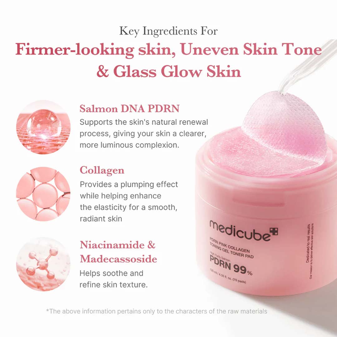 Medicube Pdrn Pink Collagen Toning Gel Toner Pads 70pcs