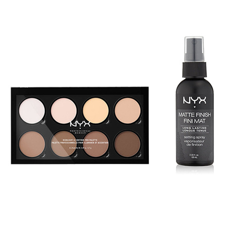 NYX Professional Makeup Highlight & Contour Pro Palette + Setting Spray Matte Ki NYX Professional Makeup Highlight & Contour Pro Palette + Setting Spray Matte Ki